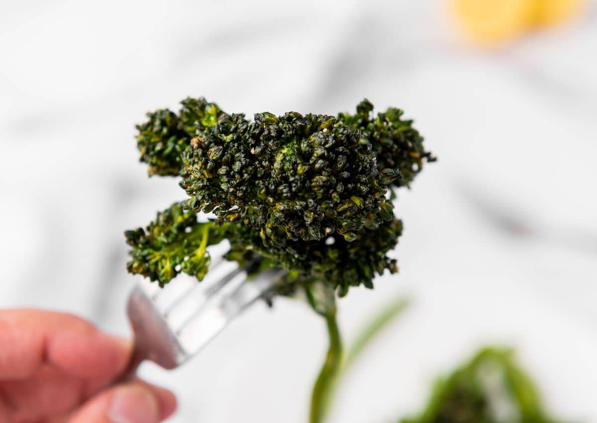 Broccolini on a fork