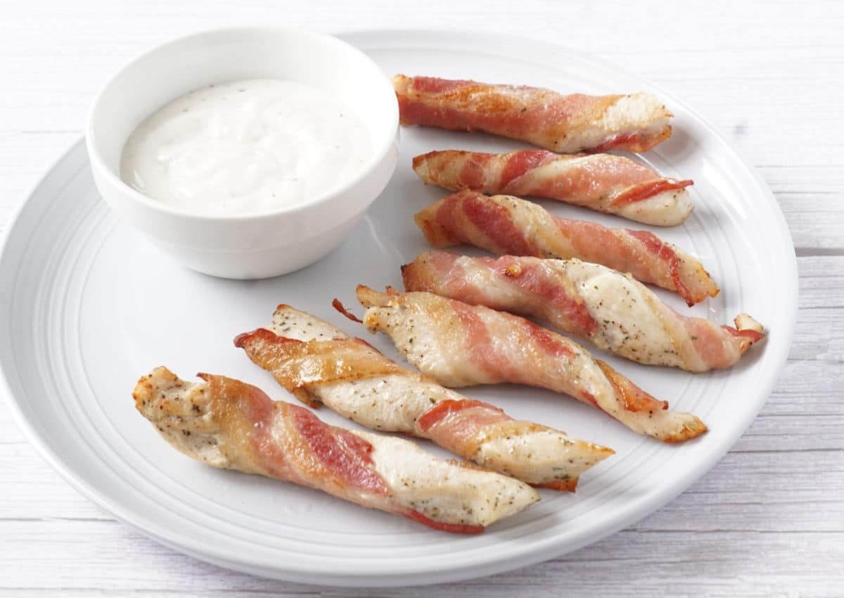 Air fryer bacon wrapped chicken tenders