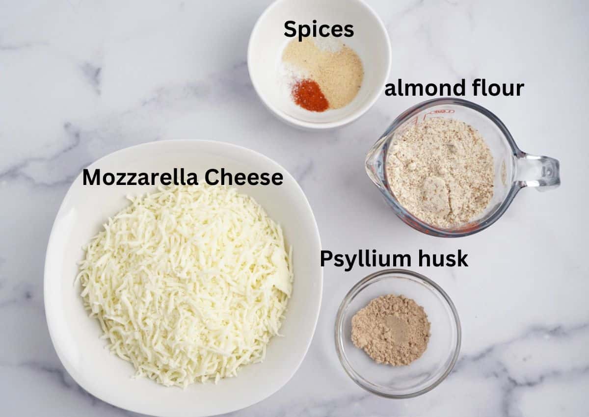 Mozzarella Cheese, Spice, almod flour, Psyllium husk