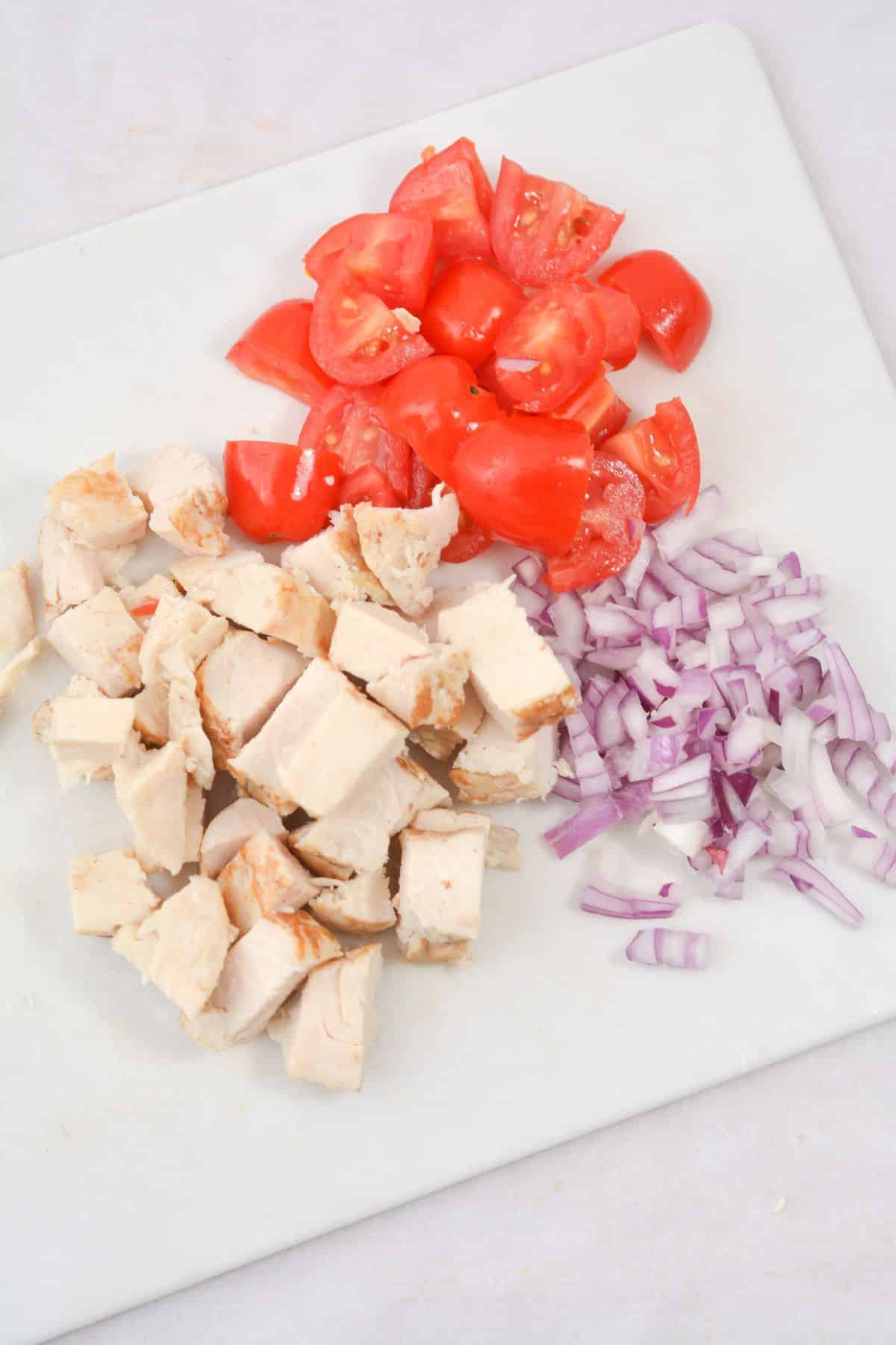 Chicken, tomatoes, onions
