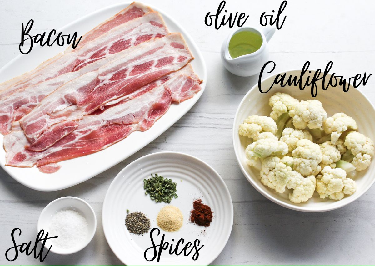 Bacon, Cauliflower, oil, spices, salt