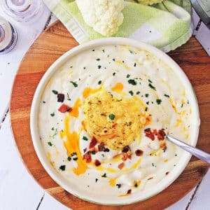 Cauliflower parmesan soup in a bowl